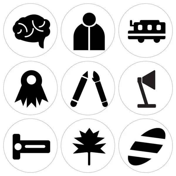 Conjunto de 9 ícones editáveis simples, como futebol americano, Outono, Afiador — Vetor de Stock