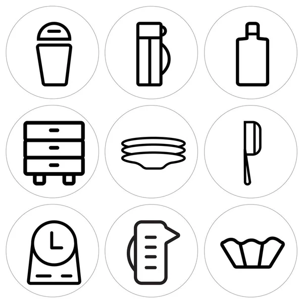 Set mit 9 einfach editierbaren Symbolen wie Cupcake, Messbecher, Uhr — Stockvektor