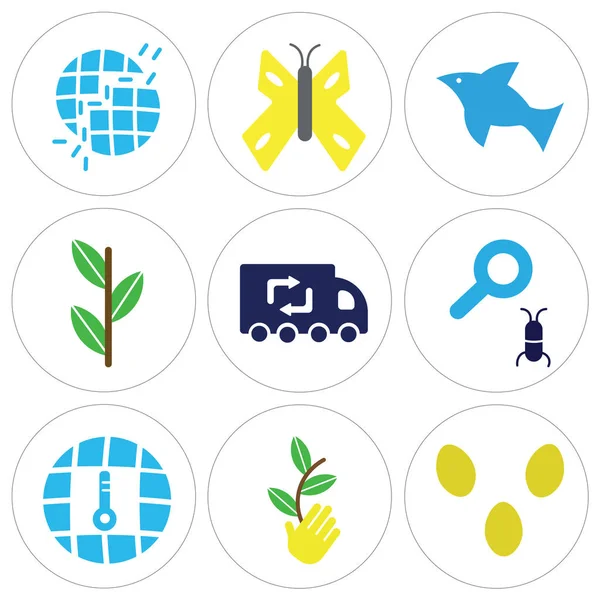 Conjunto de 9 iconos editables simples, como dos huevos, brote en la mano, temperatura global — Vector de stock