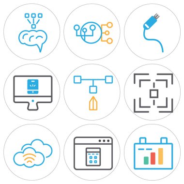 9 set Pano, tarayıcı, Wifi gibi basit düzenlenebilir simgeleri