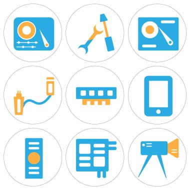 9 set Video fotoğraf makinesi, miniyonga, bilgisayar gibi basit düzenlenebilir simgeleri