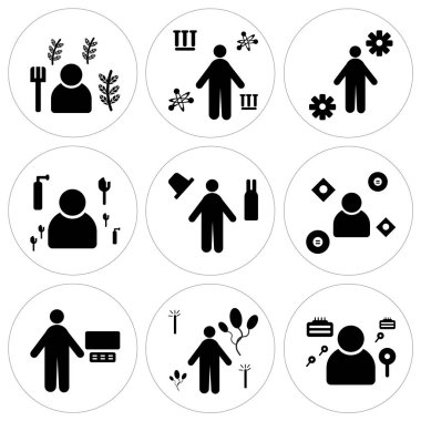 9 set Dedektif, palyaço, çağrı merkezi gibi basit düzenlenebilir simgeleri