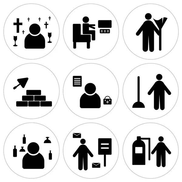 Conjunto de 9 iconos editables simples como bombero, cartero, camarero — Vector de stock