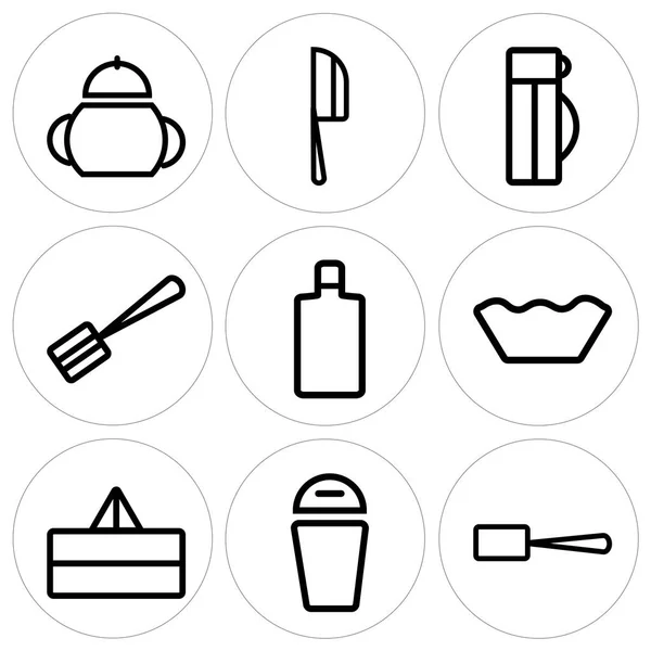 集9个简单的可编辑图标, 如铲, 垃圾, 榨汁机 — 图库矢量图片