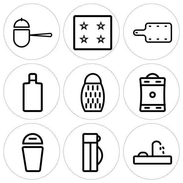 Set di 9 semplici icone modificabili come Tap, Thermo, Trash — Vettoriale Stock