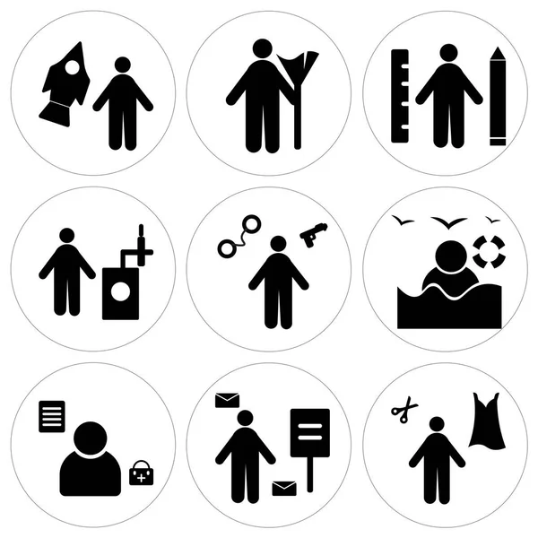 Conjunto de 9 iconos editables simples como Dressmaker, Cartero, Doctor — Vector de stock