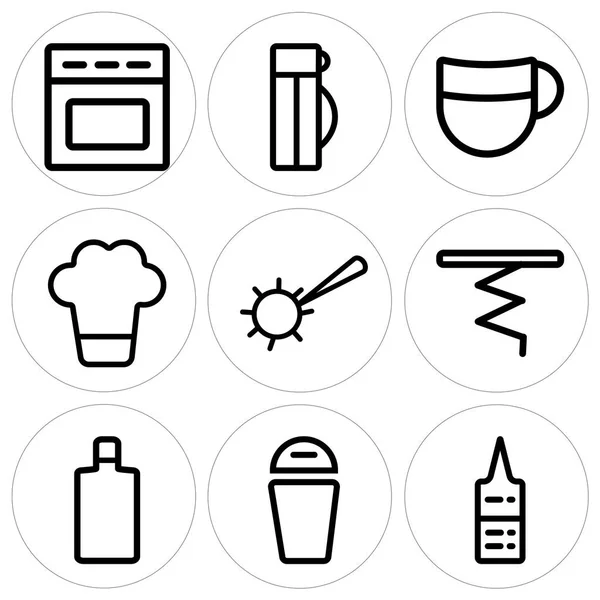 Set di 9 semplici icone modificabili come Salse, Cestino, Bottiglia di vino — Vettoriale Stock