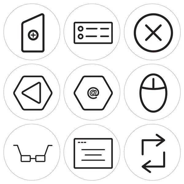 Set van 9 eenvoudige bewerkbare pictogrammen zoals Retweet, Browser, bril — Stockvector