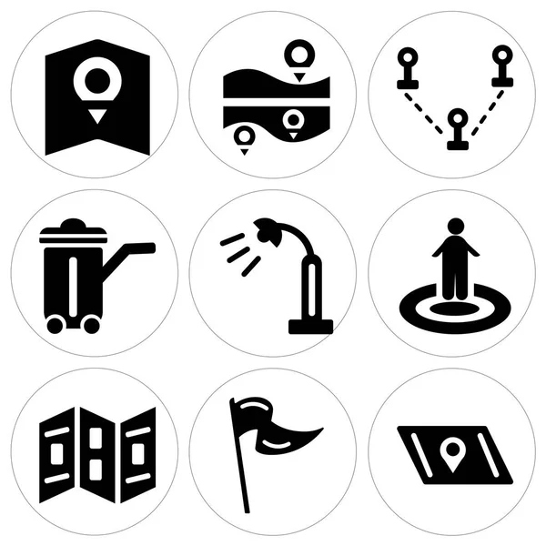 Conjunto de 9 ícones editáveis simples, como Mapa, Bandeira, Mapa — Vetor de Stock