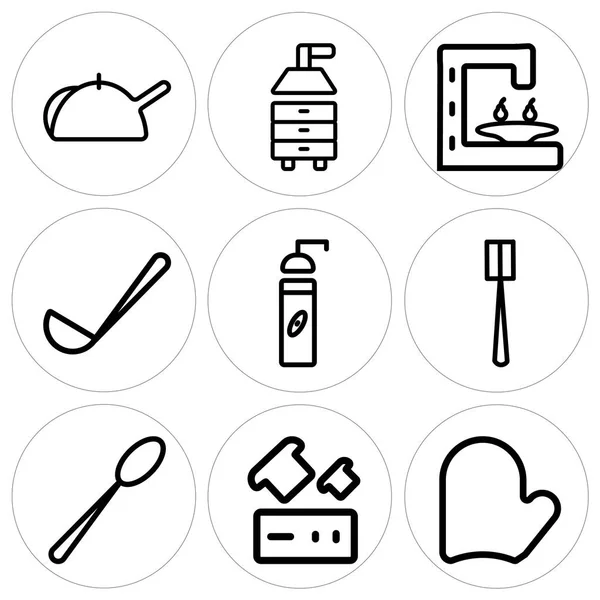 Conjunto de 9 iconos editables simples como Mitten, Tostadora, cucharón — Archivo Imágenes Vectoriales