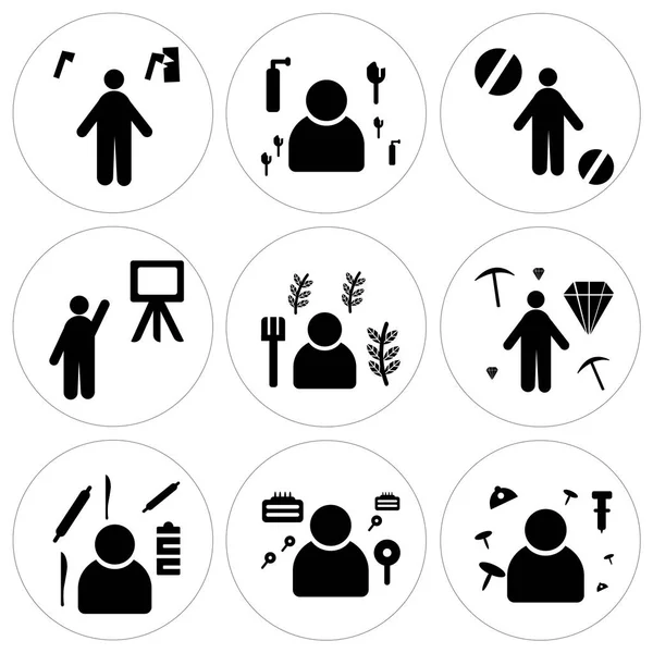 Set Of 9 simple editable icons such as Miner, Detective, Chef — Stock Vector