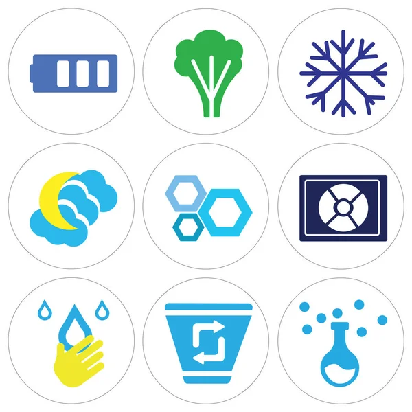 Conjunto de 9 iconos editables simples, tales como equipos de química, Papelera, gota con mano — Vector de stock