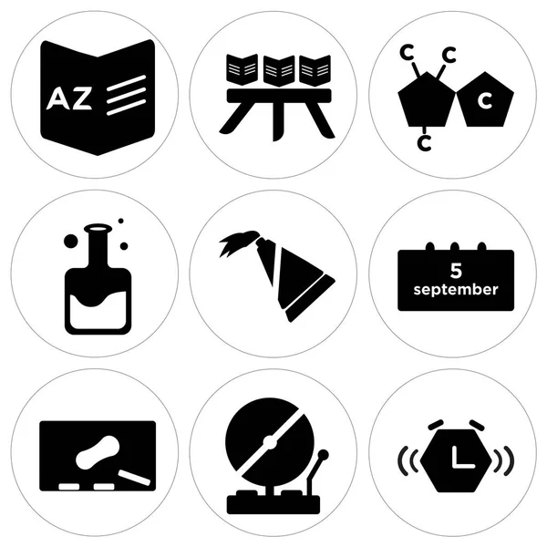 Set Of 9 simple editable icons such as Alarm clock, School bell, Chalkboard — Stock Vector