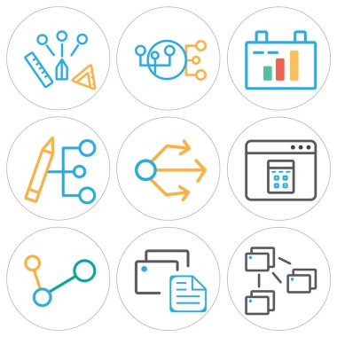 9 set basit düzenlenebilir simgeler, pano, dosya paylaşımı gibi