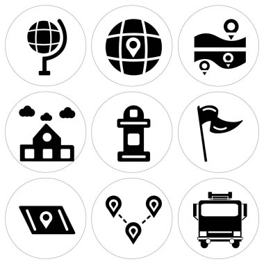 9 set itfaiye aracı, hedef, harita gibi basit düzenlenebilir simgeleri