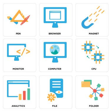 9 set basit düzenlenebilir simgeler klasör, dosya, Analytics gibi