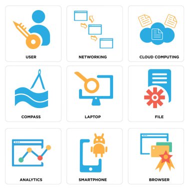 9 set tarayıcı, Smartphone, Analytics gibi basit düzenlenebilir simgeleri