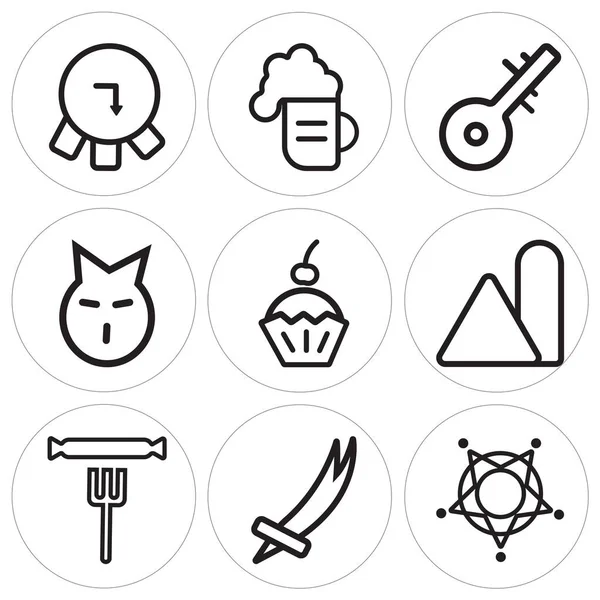 Set Of 9 simple editable icons such as Sheriff, Sword, Sausage — Stock Vector