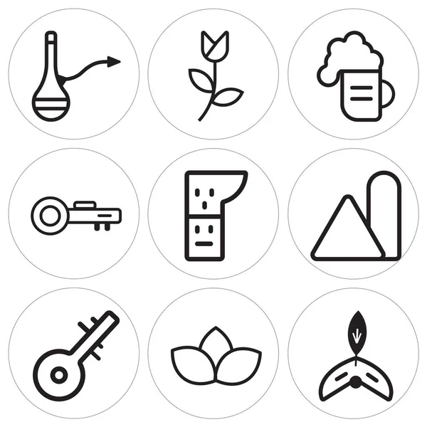 Conjunto de 9 iconos editables simples como turbante, Loto, Instrumento — Vector de stock