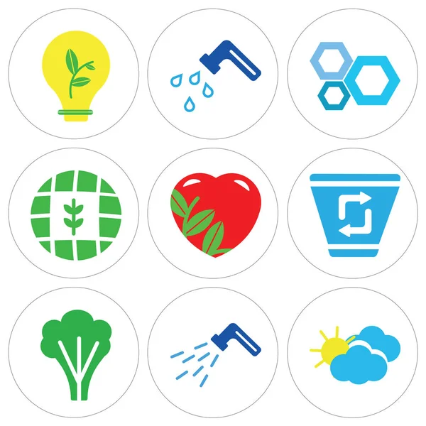 Conjunto de 9 iconos editables simples, tales como nublado, tubería de residuos, árbol grande — Vector de stock