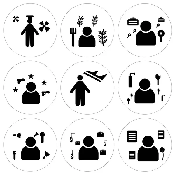 Conjunto de 9 iconos editables simples como Político, Pescador, Showman — Vector de stock