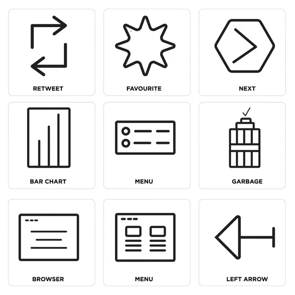Ensemble de 9 icônes modifiables simples telles que Flèche gauche, Menu, Navigateur — Image vectorielle