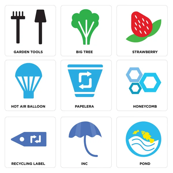 Conjunto de 9 iconos editables simples como Pond, Inc, etiqueta de reciclaje — Vector de stock