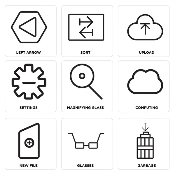 Conjunto de 9 iconos editables simples como basura, gafas, nuevo archivo — Archivo Imágenes Vectoriales