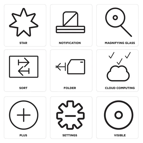 Ensemble de 9 icônes modifiables simples telles que Visible, Paramètres, Plus — Image vectorielle