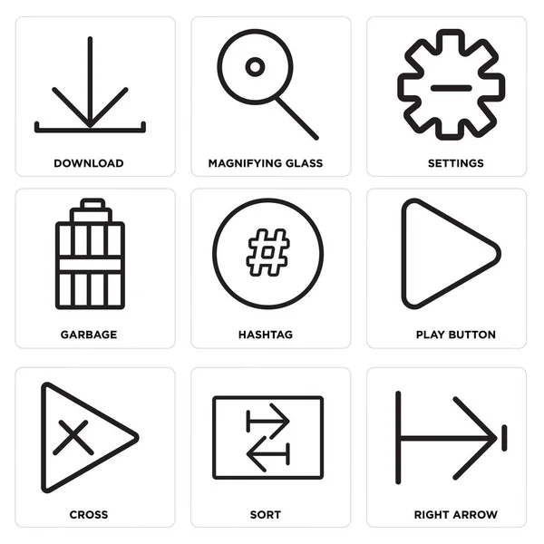 Conjunto de 9 iconos editables simples como flecha derecha, Ordenar, Cruz — Archivo Imágenes Vectoriales