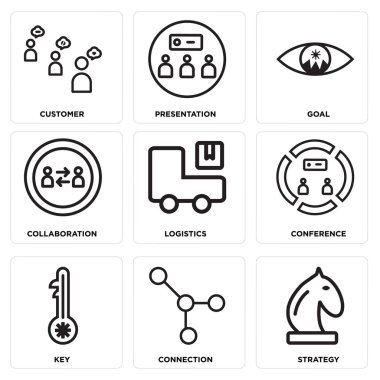 9 set strateji, bağlantı, anahtar gibi basit düzenlenebilir simgeleri