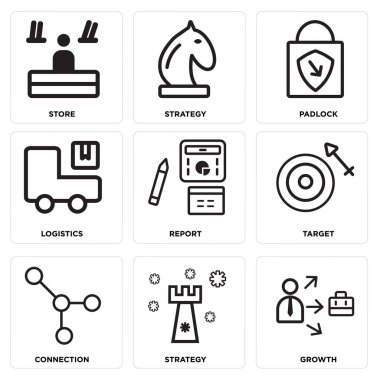 9 set büyüme, strateji, bağlantı gibi basit düzenlenebilir simgeleri