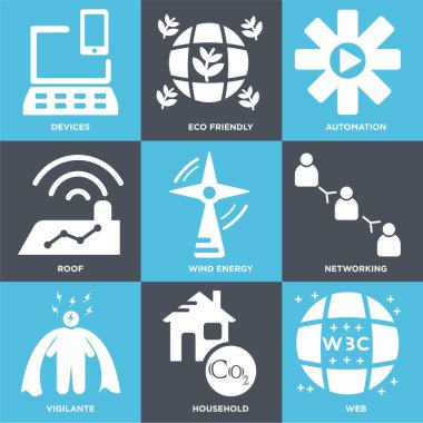 9 set Web, ev, intikamcı gibi basit düzenlenebilir simgeleri