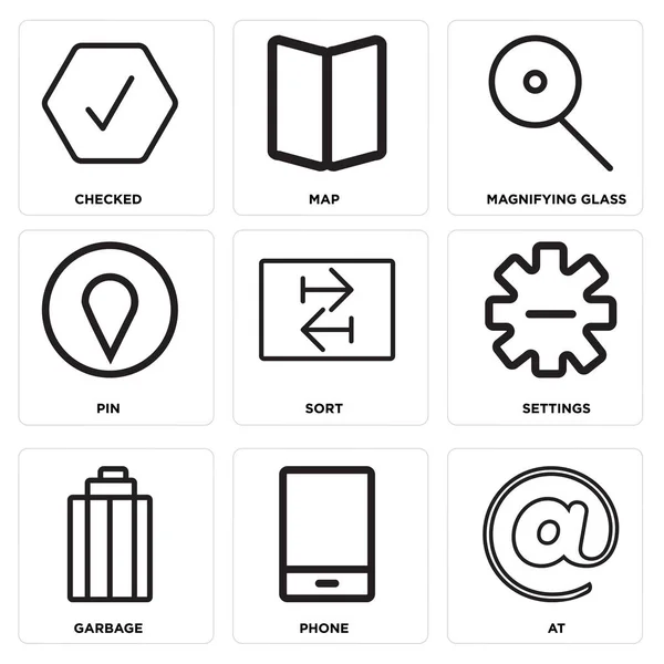 Set van 9 eenvoudige bewerkbare pictogrammen zoals op, telefoon, vuilnis — Stockvector