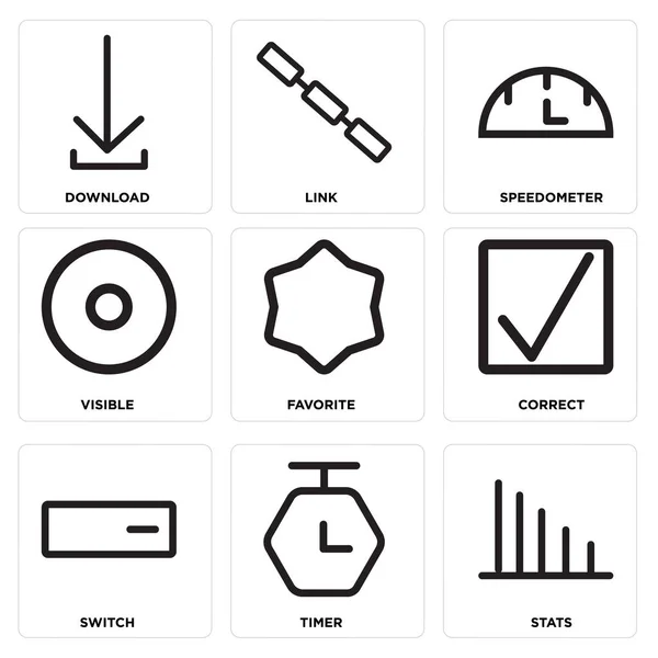 Ensemble de 9 icônes modifiables simples telles que Statistiques, Minuterie, Commutateur — Image vectorielle