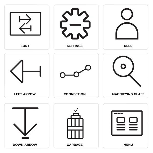 Conjunto de 9 iconos editables simples como Menú, Basura, flecha hacia abajo — Archivo Imágenes Vectoriales