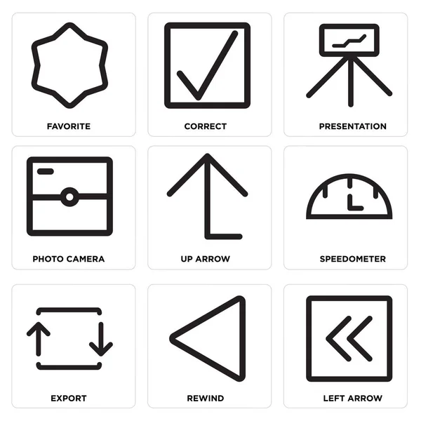 9의 설정 간단한 편집 가능한 아이콘 왼쪽된 화살표 같은 되감기, 수출 — 스톡 벡터