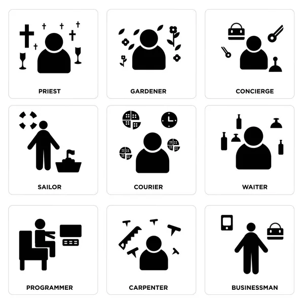 Conjunto de 9 iconos editables simples como Empresario, Carpintero, Programador — Vector de stock