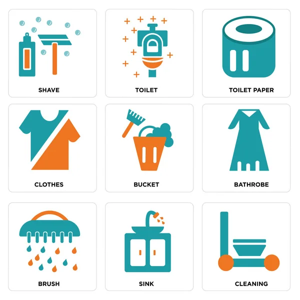 Conjunto de 9 iconos editables simples, tales como limpieza, fregadero, cepillo — Vector de stock