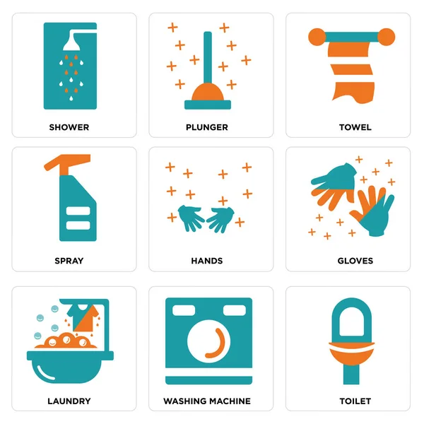 Set de 9 iconos editables simples tales como WC, Lavadora, Lavandería — Vector de stock