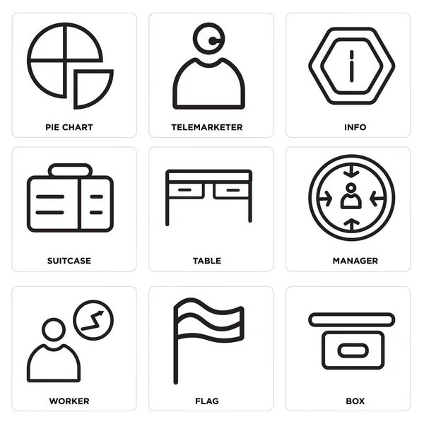Sada 9 jednoduchých upravovat ikony jako Box, vlajka, pracovník — Stockový vektor