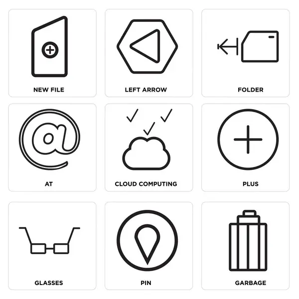 Ensemble de 9 icônes modifiables simples telles que poubelle, broche, lunettes — Image vectorielle