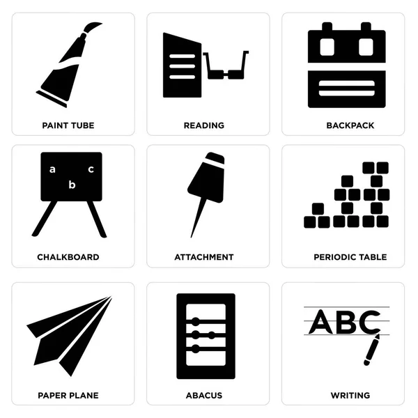 Set van 9 eenvoudige bewerkbare pictogrammen zoals het schrijven, Abacus, papier vliegtuig — Stockvector