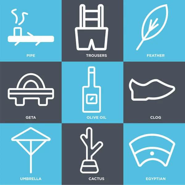 Conjunto de 9 iconos editables simples como egipcio, Cactus, Paraguas — Vector de stock