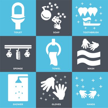 9 set eller, eldiven, duş gibi basit düzenlenebilir simgeleri