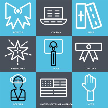 9 set basit düzenlenebilir simgeler gibi oy, Amerika Birleşik Devletleri, asker