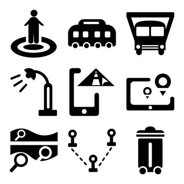 9 set basit düzenlenebilir simgeler gibi geri dönüşüm kutusu, hedef, harita