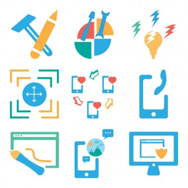 9 set monitör, Smartphone, tarayıcı gibi basit düzenlenebilir simgeleri