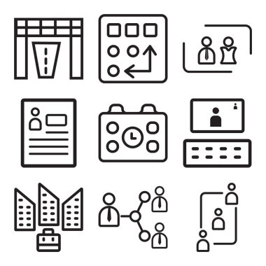 9 set takım çalışması, bağlantı, bina gibi basit düzenlenebilir simgeleri