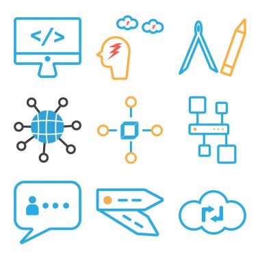9 set Cloud computing, Pantone, sohbet gibi basit düzenlenebilir simgeleri